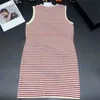 Red Stripe Dresses Womens Knitted Tank Top Skirt Letter Metal Logo Dress For Women