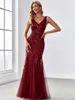 Party Dresses Elegant Evening Dresses V-Neck Mermaid Sleeveless Floor-Length Gown Ever Pretty of Burgundy Sequin Simple Prom Women Dress 230504