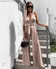 Kvinnors jumpsuits rompers 2021cross backless v nack oändlighet rem hög midja breda ben byxor sommar jumpsuit svart rosa grön combinaison femme pantn t230504