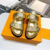 Designer Slippers slides sandals Summer Flats Sexy real leather platform Shoes Ladies Beach Classic Effortlessly Stylish 2 Straps with Adjusted Gold Buckles Women