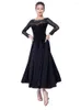 Abbigliamento da palcoscenico Girocollo Cuciture jacquard Nero lungo Abito da ballo per donna Costumi moderni Rumba Waltz Abito da ballo per feste