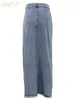 Jupes Clacive Vintage Lâche Chic Pour Femmes Élégant Taille Haute Bureau Dame Longue Mode Bleu Denim Femme Vêtements 230503