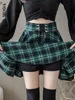 Skirts Gothic Punk Harajuku Women Skirt Plaid Print Lace Up Hip Hop Winter Casual Green Grey Red Goth Pleated Woolen Skater Streetwear 230504