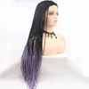 Synthetic Wigs Black Purple Gradient Natural Long Hair Braided Box Braids Lace Frontal Cosplay Front For Women