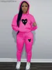 Women's Two Piece Pants LW Sweat 2PC Heart Print Kangaroo Pocket Tracksuit Set Long Sleeve Hoodie Top Casual Sweatpants Matching Outfits For Women T230504