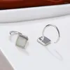 Brincos de argolas da moda Blue Opal Stone Square Dainty Small for Women Women Bridal Bridal Silver Color Wedding