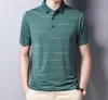 Erkek Polos Yaz Genç Orta Yaşlı Erkek Erkekler Şerit Kısa Kollu T-Shirt Süt İpek Gevşek Yakası Polo Gömlek Top Tee 20123