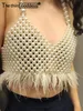 Camis Sexig Se genom White Pearl Club Crop Top Women Summer Beach Party Halter Tank Top Croped Womens Tops Rave Festival Clothing