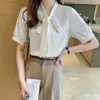 Women's Blouses Fashion Casual Office Lady White Shirt Women's Summer Ribbon Bowknot Business Blouse Short Sleeve Blusa Top