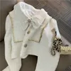 Tweede stuk kleding Korte revers met dubbele rijen Tweed Jacket Bow Wol Coat Mini Geplaaid roksets Herfst Korea Temperament Wit Outfits 230504