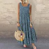 Casual Dresses Floral Print Bohemian Summer Sleeveless ONeck Cotton Linen Women Boho Holiday Beach S5XL 230504