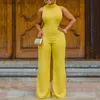 Women's Jumpsuits Rompers Echoine Women Jumpsuits Sleeveless Summer One-piece Yellow Cut Out Long Backless Slim Fit Wide Leg Overalls Elegant Party Outfit T230504