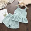 Kläderuppsättningar Bear Leader Girls 2023 Summer Kids Clothes Floral Chiffon Halter broderade Shorts Straw Children 230504