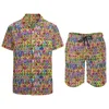 Herrspårar Peace Sign Män sätter färgglada tryck Hawaii Casual Shirt Set Short Sleeve Design Shorts Summer Beach Suit Plus Size