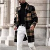 Erkek Trençkotlar Sonbahar Kış Moda Erkekler Yünlü Düz Renk Tek Göğüslü Kahretsin Uzun Ceket Ceket Sıradan Palto