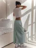 Skirts Bornladies Cargo for Women 2023 Spring Summer Drawstring Elastic Waist Y2k Girls 100 Cotton Full Length Skirt 230503