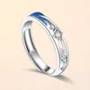 Cluster Rings Women Men Engagement Wedding Moissanite Ring Blue Platinum Plated Silver 925