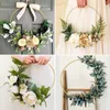 Other Festive Party Supplies 10pc Gold Metal Floral Hoop Garland Table Decoration for Wedding Centerpieces Wood Card Holders 12in Wreath Flower 230504