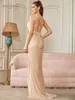 Feestjurken sprankelende champagne pailletten zeemeermin avondjurken voor vrouwen sexy spaghetti backless long split avond prom party jurken 230504