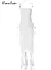 Casual Dresses Forefair Strapless Tube Sexig klänning Midi Floral Summer Off Shoulder Split Club Women Dress Party White Black Outfits Y2K 230504