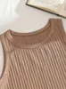 Camisoles Tanks Damen Braun Solide Rippstrick Tank Top Sommer Ärmellos Grunge Crop Harajuku Cute Baby T-Shirt Y2K Plain Streetwear Cami Weste 230503