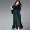 Casual Dresses Winter Large Size Ladies' Warm Dress Loose Ruffles Hooded Long Sleeve Slim Joint Fishtail Plus-size XL To 4XL