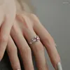 Trauringe Elegante Rosa Kristall Frauen Ring Prinzessin Lace Court Weibliche Doppelschicht Finger Verlobungsfeier