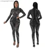 Jumpsuits voor dames rompers Zoctuo Skinny Rhinestone jumpsuit -broek Outfits Slim Fit lange mouw dames verkopen nieuwe nacht mesh festival ins y2k rompers t230504