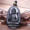 Hänge halsband amitabha svart obsidian snidade buddha lycklig amulet halsband för kvinnor män hängsmycken droppe