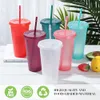 Tumblers 5PCS Flash Powder Water Bottles For Girl With Straw Reusable Hard Plastic Tumbler With lid Coffee Cup Drinkware Christmas Gift 230503