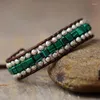 Charm Bracelets Hiphop Beaded Cuff Man Malachite Tibetan Beads Leather Wristband Bracelet Bangle Boho Lovers Couples Jewelry
