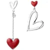 Ohrstecker Korean Asymmetrisches Rotes Herz Für Frauen Kreative Hohl EKG Quaste Zirkon Perle Mädchen Party Schmuck Geschenk