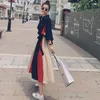 Abiti casual Donna Abito abbinato a colori 2023 Autunno manica lunga Camicia elegante Primavera A-Line Street Style Abiti Mujer 123