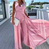 Jumpsuits voor dames rompers sexy v-neck taille long jumpsuits vrouwen elegante mouwloze drifting rechte romper zomer casual brede poot pant play suit overalls t230504