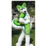 Halloween Fursuit Langes Fell Fuchs Grün Husky Hund Maskottchen Kostüm Anzug Party Spiel Kleid Erwachsene Karneval Weihnachten Ostern Erwachsene Aktivität Anzug Rollenspiel