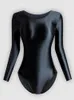 Scen Wear Womens Classic Long Sleeve Leotard Ballet Dance Costume One-Piece Shiny Silky Solid Color Round Neck Body Shaping Gymnastics Sui