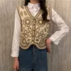 Women's Tanks Camis Women Vintage Hollow Out Crochet Crop Top Vest Embroidery Floral Sleeveless Jacket Cardigan Button Down Boho Hippie Casual 230504