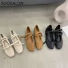 Kledingschoenen suojialun vrouwen rond teen flats ondiepe slip op ballet platte enkelband casual loafers zachte ballerina zapatos muj 230503