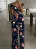 Women's Jumpsuits Rompers Floral Print Jumpsuit Summer Chic Women Straight Party Overalls Y2k Club Romper Elegant Off Shoulder Sleeveless Party Jumpsuits T230504