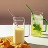 Water Bottles 350ML Square Mug With Lids and Straws Single Colored Handle Layer Drinking Glass Cups For Soda Iced Coffee Milk Bubble Tea Water 230503