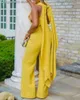 Women's Jumpsuits Rompers Echoine Women Jumpsuits Sleeveless Summer One-piece Yellow Cut Out Long Backless Slim Fit Wide Leg Overalls Elegant Party Outfit T230504