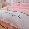 Sängkläder set broderi rund bomullsmonterad ark säng kjol täcke täcke kudde set madrass tema el #/
