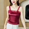 Camis Summer Silk Korean Fashion Lace Office Lady Spaghetti Strap Tank Top Solid Halter Green Tops For Women