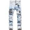 Jeans European Jean Men's Hombre Letter Star Men Embroidery Patchwork Ripped For Trend Brand Motorcycle Pant Mens Skinny