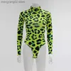 Kvinnors jumpsuits rompers cnyishe kvinnor långärmad leopard hud prinsd bodysuit sexig neon green streetwear jumpsuit mager leopard topps mode rompers t230504