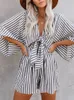 Kvinnors jumpsuits rompers foridol leopard tryck bowknot wide ben romper övergripande avslappnad lös sommar v halsspel korta jumpsuits fickor 230504