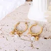 Hoop Earrings Delicate Round Imitation Pearl Charm For Women Stainless Steel Small Gold Plated Ball Bijoux Femme