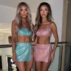 Arbetsklänningar Neonbabipink Glitter Pink Two Piece Set Split minikjol och toppklubbar kläder Kvinnor klär söt sexig födelsedag n82bg10