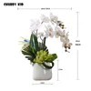 Decorative Flowers High Simulation Flower Arrangement Real Touch Artificial Phalaenopsis Bonsai Fake In Ceramic Vase White Orchid Art Suit