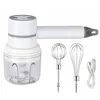 2 In 1 Wireless Electric Garlic Chopper Masher 3 Speeds Control Whisk Egg Beater with 2 Mixing Rods Kitchen Tools